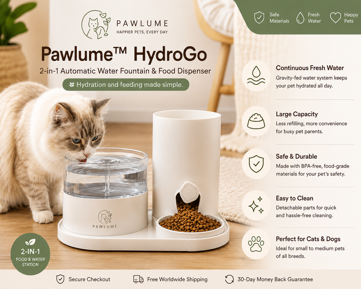 Pawlume™ HydroGo 2-in-1 Automatic Water Fountain & Food Dispenser