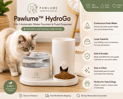 Pawlume™ HydroGo 2-in-1 Automatic Water Fountain & Food Dispenser